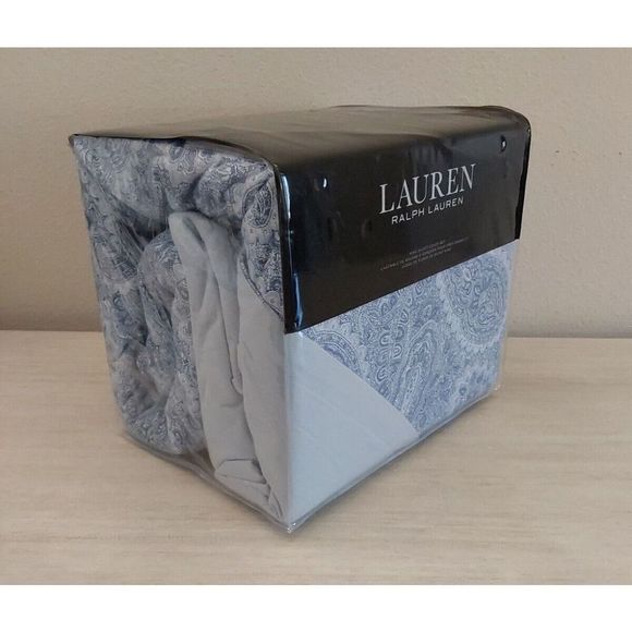 Ralph Lauren LAUREN FLANNEL 100% Cotton Blue BANTRY PAISLEY King Duvet Cover Set - Picture 4 of 10